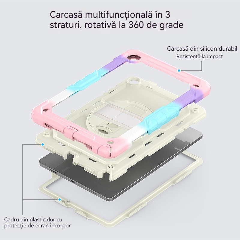 Husa Antisoc Cu Curea De Mana Pentru Samsung Galaxy Tab A9Plus De 11 inchi. (Model: (SM-X210/X216/X218), Fudisenn，Cu capac pentru stilou，Rotire La 360°, procesul de gofrare，Portabil， 2023 (roz )，28x19x2,3cm