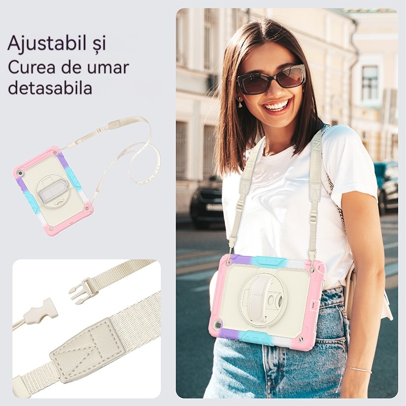 Husa Antisoc Cu Curea De Mana Pentru Samsung Galaxy Tab A9Plus De 11 inchi. (Model: (SM-X210/X216/X218), Fudisenn，Cu capac pentru stilou，Rotire La 360°, procesul de gofrare，Portabil， 2023 (roz )，28x19x2,3cm