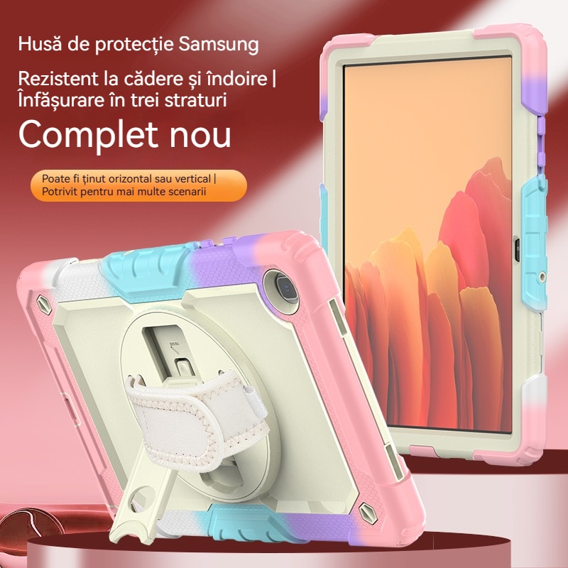 Husa Antisoc Cu Curea De Mana Pentru Samsung Galaxy Tab A9Plus De 11 inchi. (Model: (SM-X210/X216/X218), Fudisenn，Cu capac pentru stilou，Rotire La 360°, procesul de gofrare，Portabil， 2023 (roz )，28x19x2,3cm