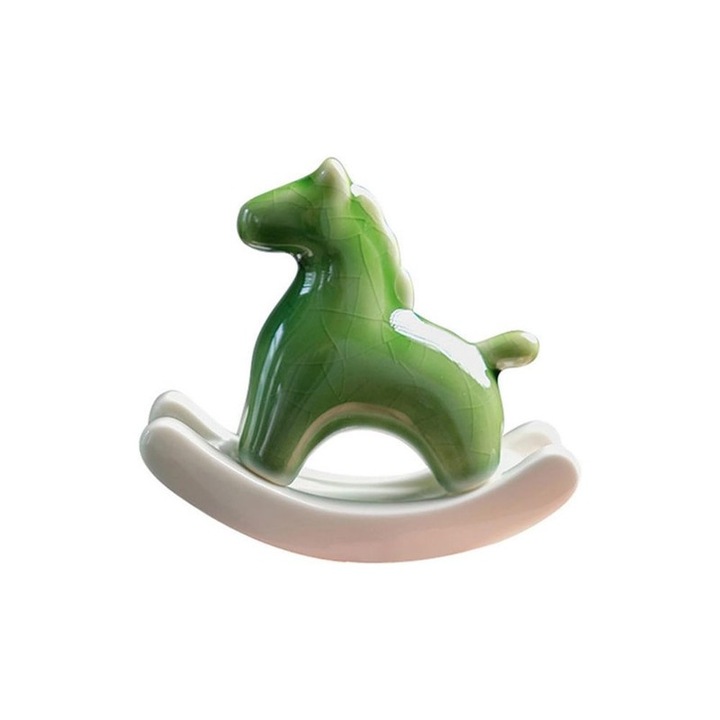 Figurina cal mini, ceramica, verde, accesorii decorative pentru living, birou