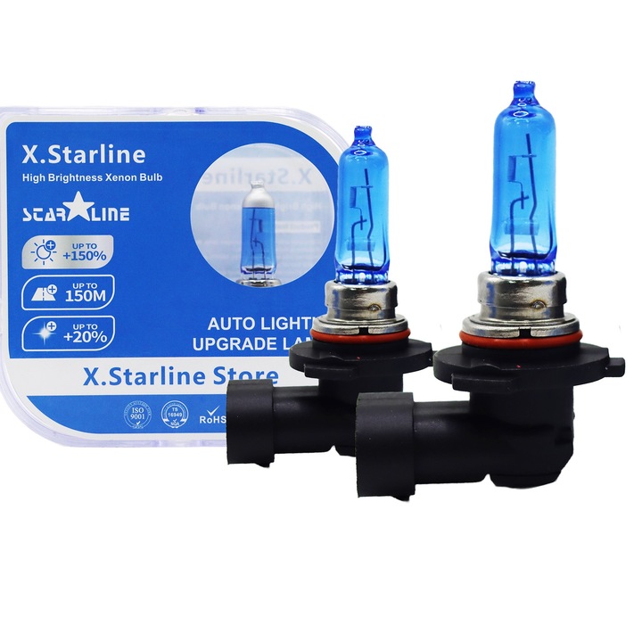 Set de 2 becuri cu halogen 9005，Starline，super alb 3800K +150% 60W 12V P20D SET 2PCS Plastic
