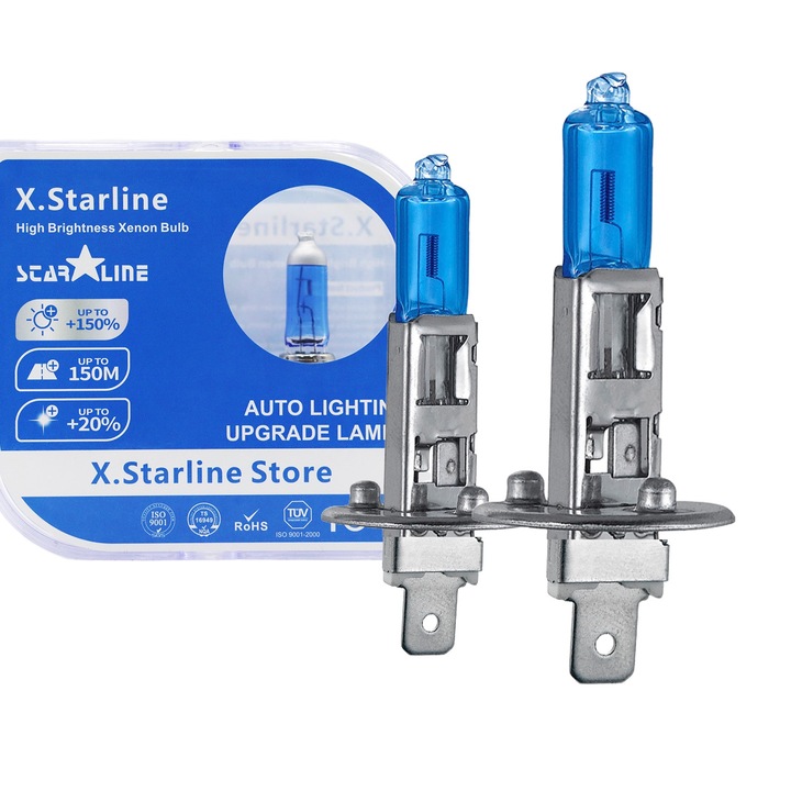 2 db halogén izzós szett, H1, Starline, szuper fehér 3800K +150% 55W 12V P14.5S, műanyag