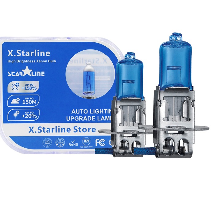 2 db halogén izzós szett, H3, Starline, szuper fehér 3800K +150% 55W 12V PK22S, műanyag