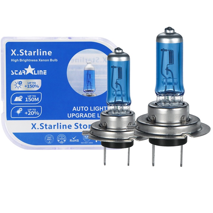 2 db halogén izzós szett, H7, Starline, szuper fehér 3800K +150% 55W 12V PX26D, műanyag
