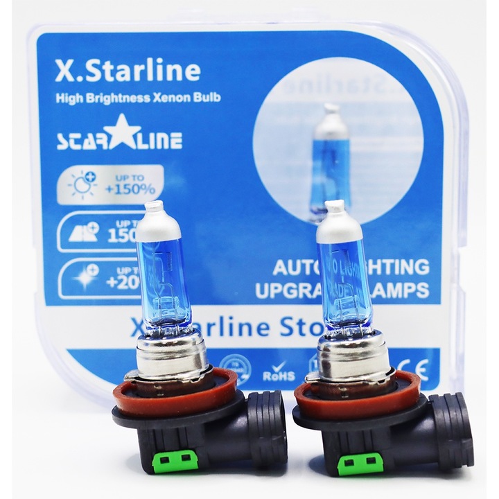 2 db halogén izzós készlet, H11, Starline, szuper fehér 3800K +150% 55W 12V PGJ19-2, műanyag