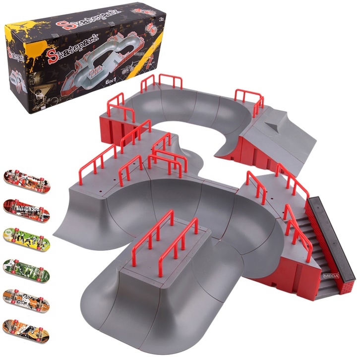 Ujj gördeszka rámpa készlet, WALALLA, 8 az 1-ben, műanyag, sötétszürke, 51,8x14,5x21,9 cm