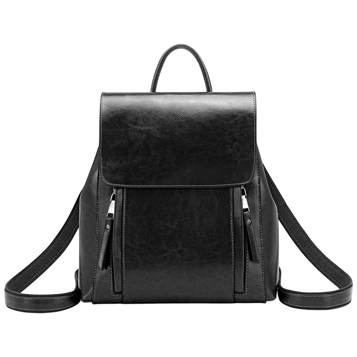 Rucsac dama, Rivinan, piele PU neteda, inchidere magnetica, umar/rucsac/geanta de mana, curea de umar reglabila, 28x11x31 cm, negru