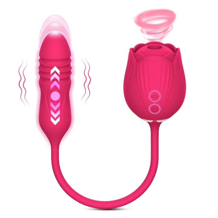 Jucarie sexuala cu vibrator cu trandafir dublu pentru femei - Aparat de masaj pentru clitoris pentru punctul G, Trandafir de supt, Stimulator de clitoris, Anus si punct G, Jucarie sexuala, Cuplu, Rezistent la apa