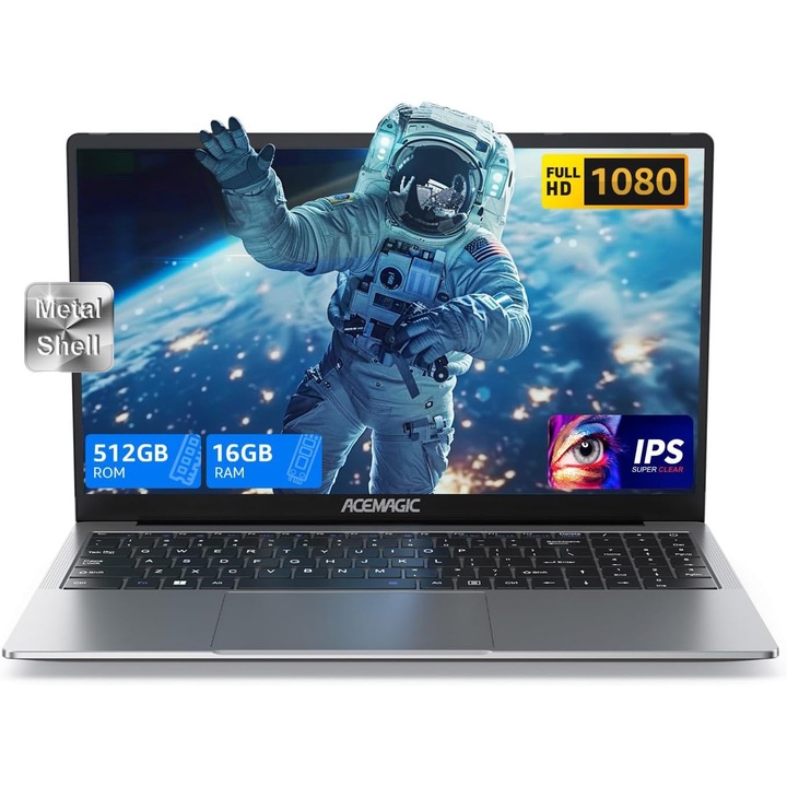 Лаптоп ACEMAGIC с процесор Intel Alder Lake-N97 до 3.6 GHz, 15.6" IPS 1080P, 16GB DDR4 RAM, 512GB SSD, Windows 11 Pro, Метален корпус, WiFi, BT5.0