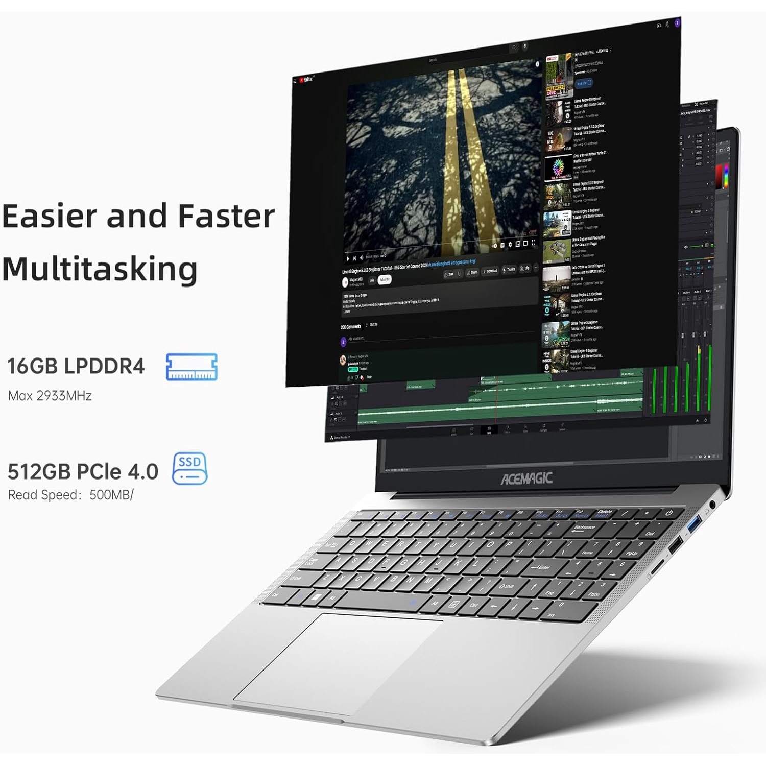 Laptop ACEMAGIC cu procesor Intel Alder Lake-N97 pana la 3.6 GHz, 15.6" IPS 1080P, 16GB DDR4 RAM, 512GB SSD, Windows 11 Pro, Carcasa metalica, WiFi, BT5.0