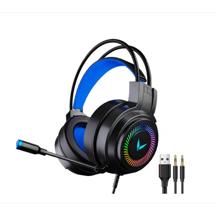 Professzionális gamer fejhallgató, ANUTETOUNI, vezetékes, USB, mikrofonnal, LED fénnyel, fekete