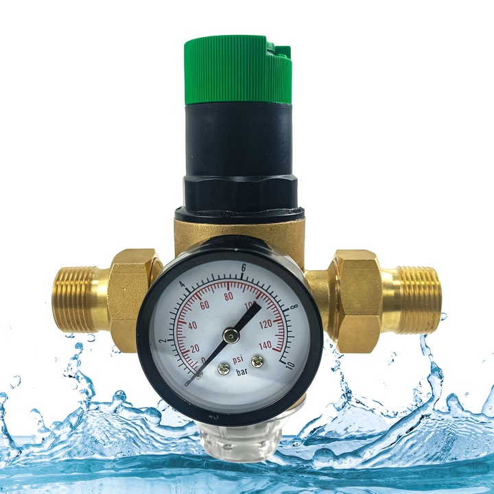 Regulator de presiune cu manometru si filtru cu ecran, alama, 3/4"