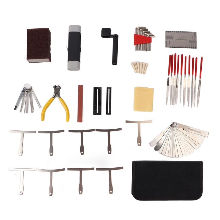 Kit de instrumente pentru repararea chitarei Bizaical, 45 bucati, din otel inoxidabil, compact, portabil