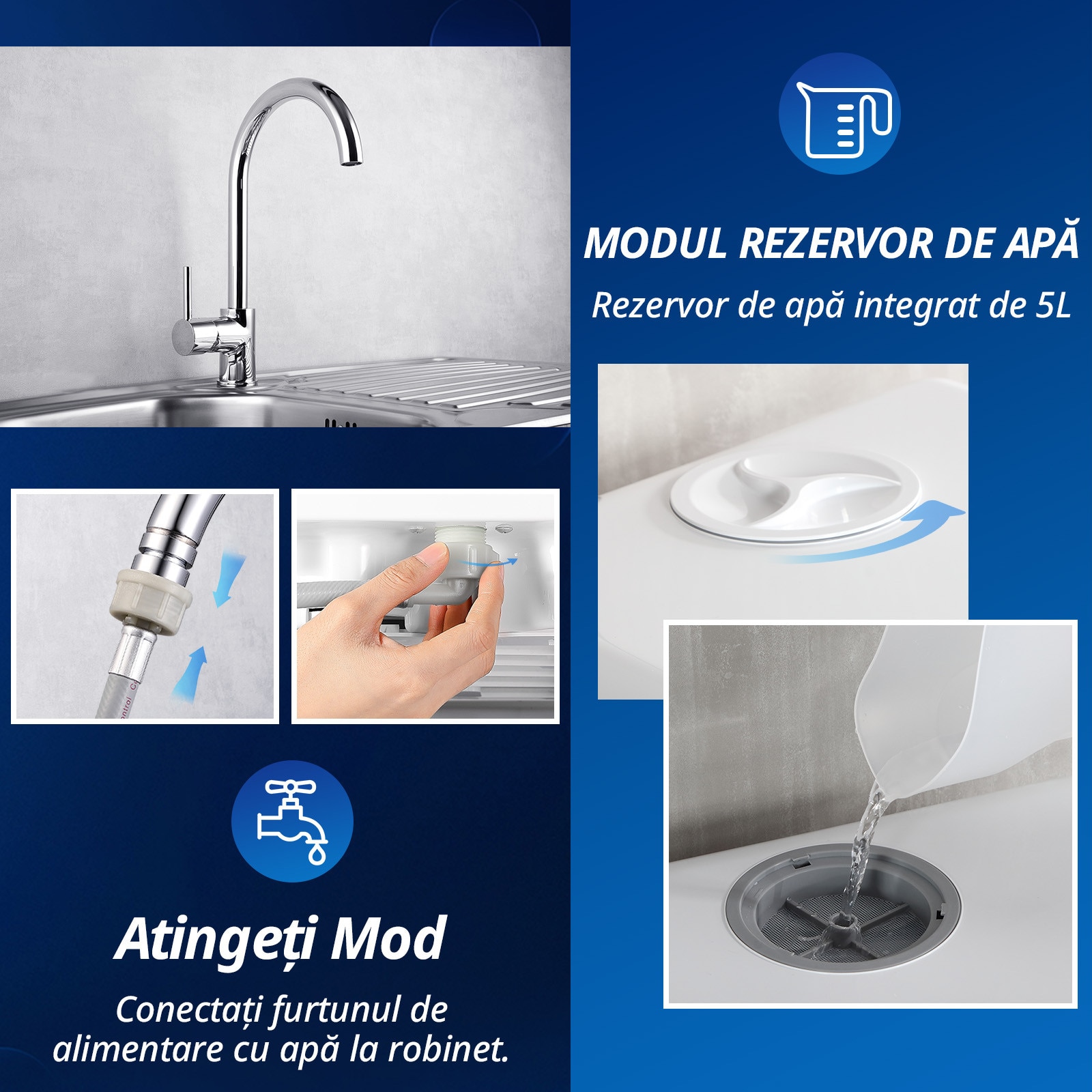 Masina de spalat vase Mini Compacta AIRMSEN, Fara racordare, 5+1 Programe, Rezervor 5L, Ecran LED, Ideala pentru Apartament/Camping, Alb/Negru