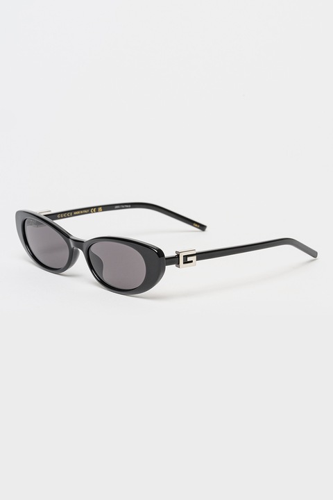 Gucci, Ochelari de soare cat-eye cu lentila cu uniforma, Negru, Argintiu, 52-17-140, Negru
