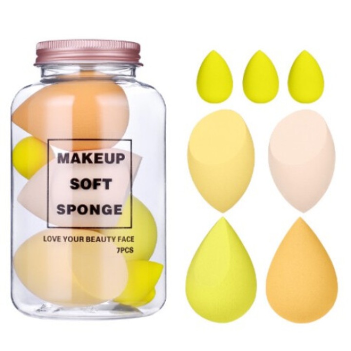 Sminkszivacs szett, Premium, 7 db, sárga