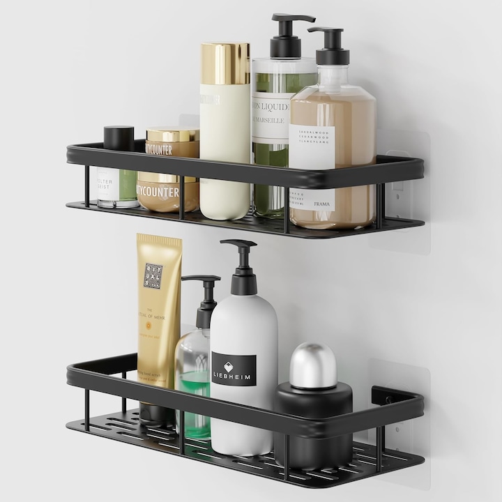 Set 2 Rafturi perete, Beatus, Aluminiu anti-rugina, negru mat, 30x13x4.7 cm