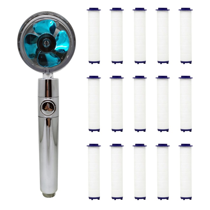 Душ с високо налягане, преносим турбо вентилатор, комплект памучни филтри, превключвател за пауза, въртене на 360 градуса