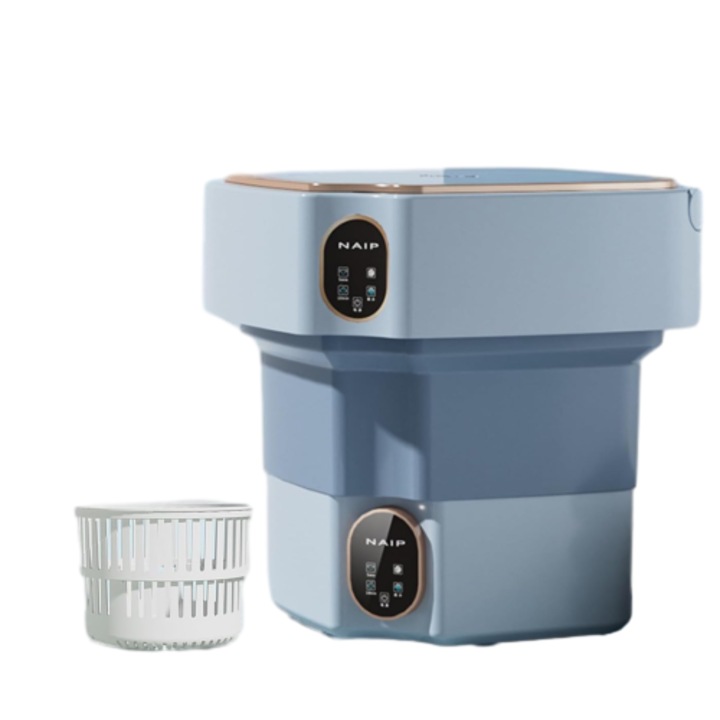 Masina de spalat pliabila, WALALLA, portabila, dezinfectare cu lumina albastra, spalare si uscare cu dubla utilizare, mod cu trei viteze, 18L, potrivita pentru uz casnic, dormitor, birou, albastra