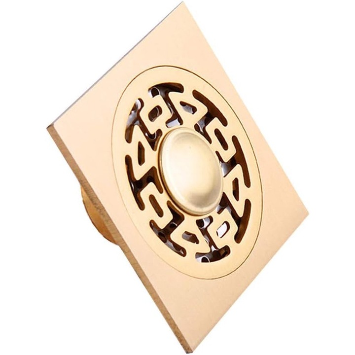 Scurgere pentru podea de dus, GOSTOCK®, Antimiros, 10 x 10 cm, Auriu satinat