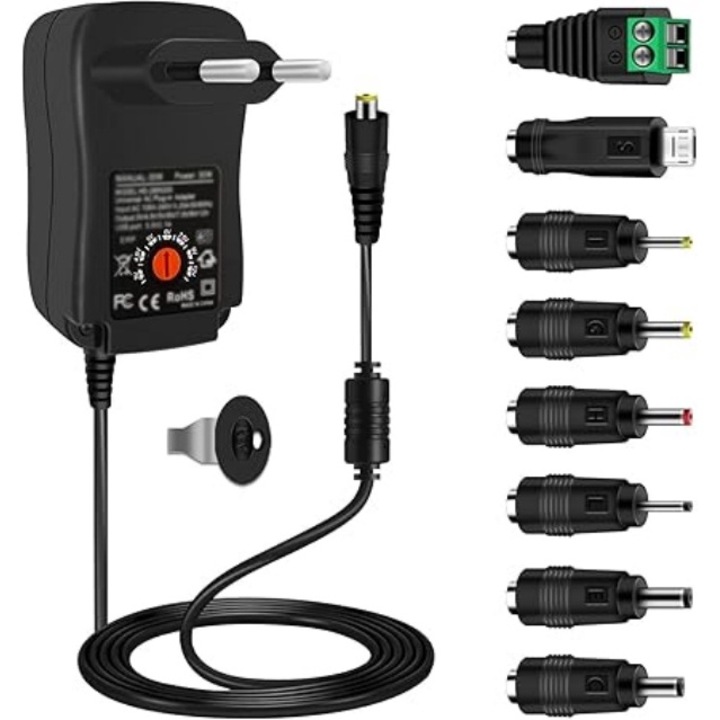 Универсален захранващ адаптер, 30 W, 3V-12V, 8 DC конектора, 110cm кабел