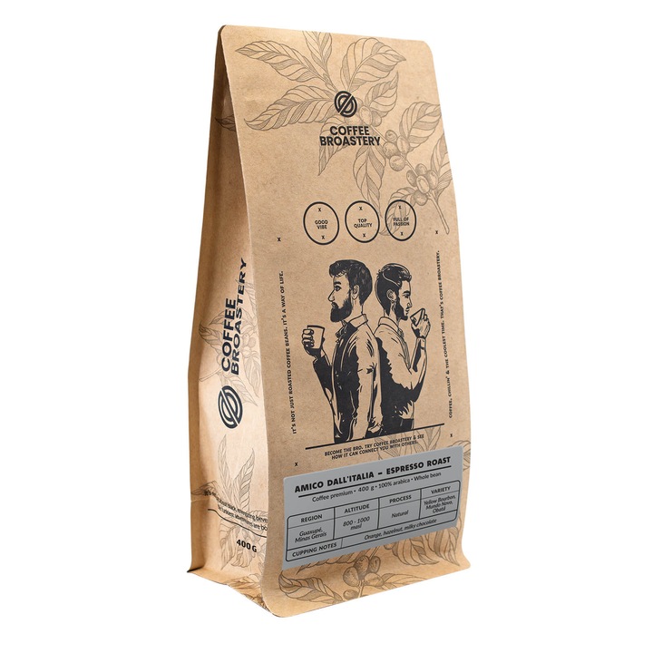 Szemes Kávébab, Coffee Broastery Amico dall'Italia Espresso Roast, Frissen Pörkölt Premium, Arabica, 400g
