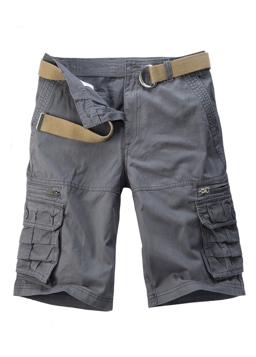 Pantaloni scurti de vara din bumbac multi-buzunar pentru barbati gri size (fara centura, Gri