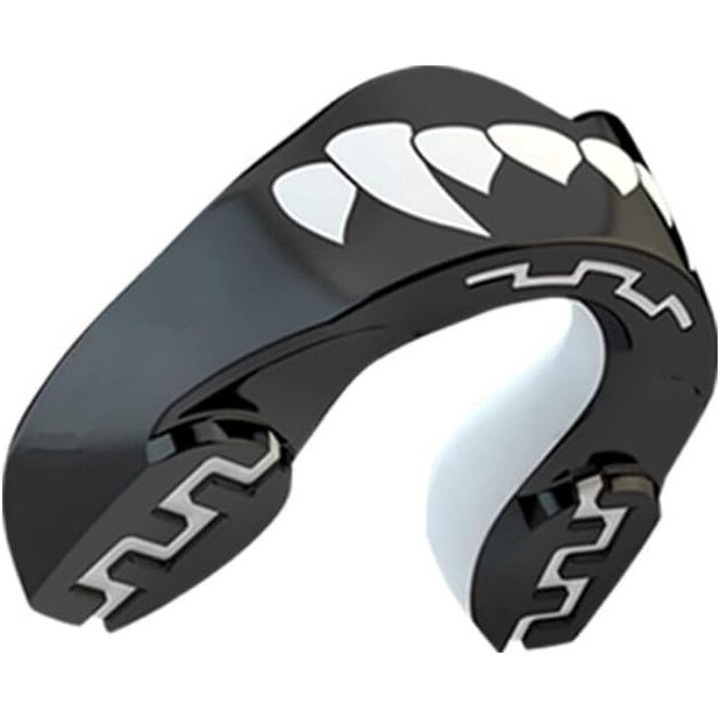 Aparatoare bucala dubla, Mixed Martial Arts, fotbal, judo, alb + negru, set cu protectie pentru incheietura si cutie