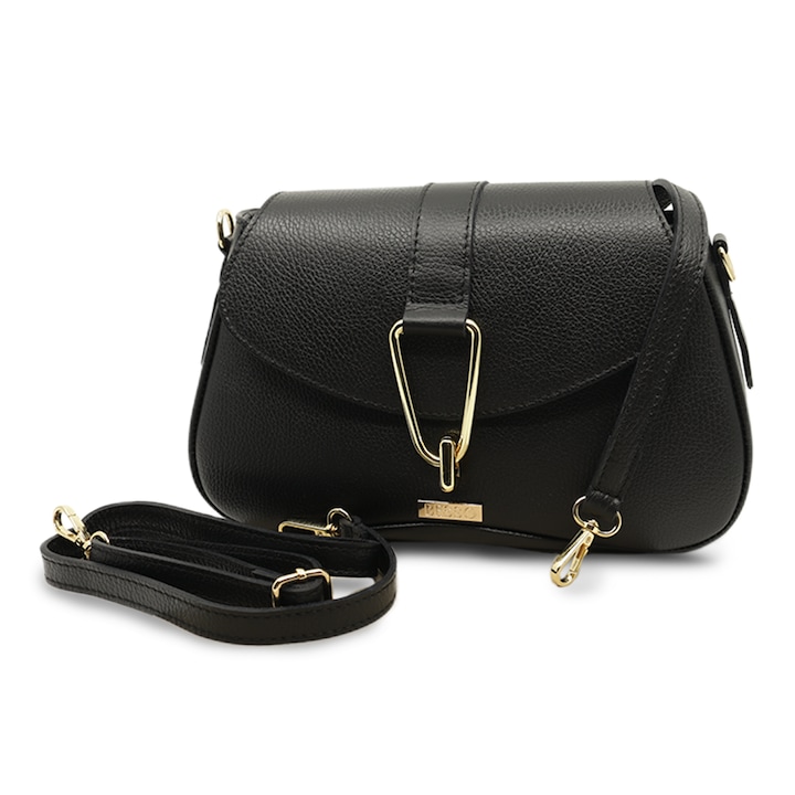 Geanta de umar din piele naturala Incanto Sottile Neagra