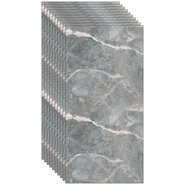 Set 10 Placi de tapet SDEPOT®, grosime 2mm, dimensiuni 30x60cm, imitatie de marmura, gri
