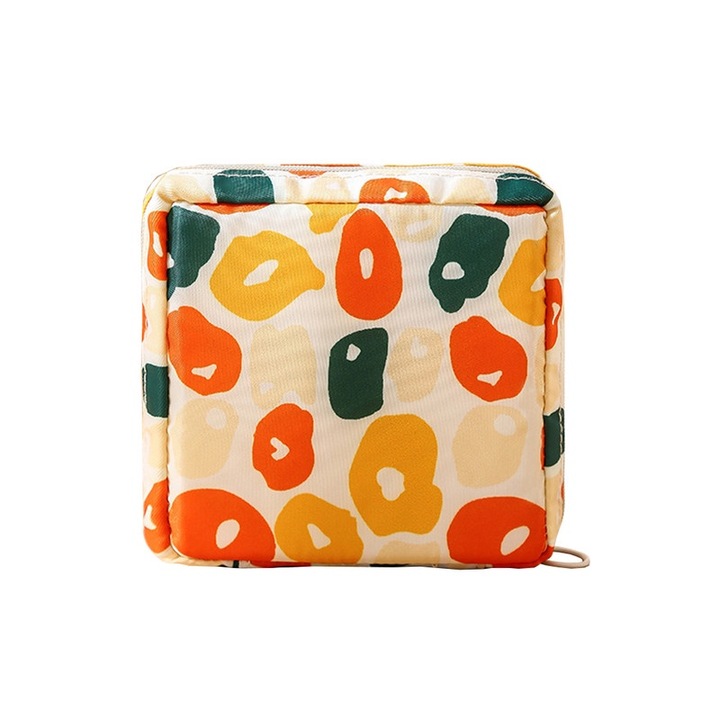 Geanta de depozitare pentru produse menstruale, design dragut, dimensiuni 12x12x4cm, multicolor, set pentru organizare, cu model ou ochi