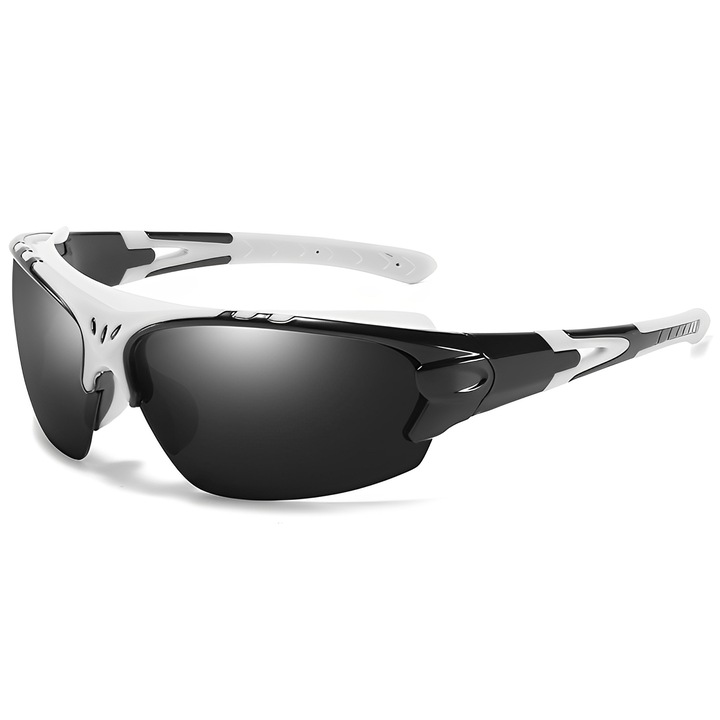Ochelari sport polarizati, alb cu lentile negre, unisex