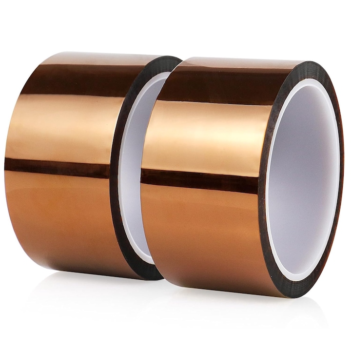 2 Role Banda Termica 50mm x 33m – Banda Polyimide Rezistenta la Temperatura Inalta – Banda Adesiva pentru Transfer de Caldura la 220°C pentru Sudura, Electrica, Masti si Aplicatii pe Imprimante 3D