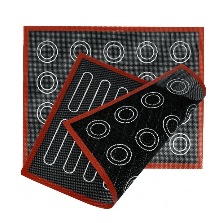 Saltea de Copt Premium din Silicon Antiderapant, Reutilizabila si Usor de Curatat, Set de 2, Perfecta pentru Pufuri, Biscuiti, Biscuiti Finger, Tiramisu, Macarons, Paine si Altele – Folie Durabila pentru Cuptor pentru o Coacere Fara Efort, 30x40cm