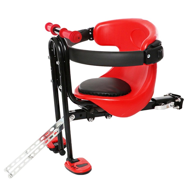 Детска седалка за велосипед, Autocise, преден монтаж, дизайн с дръжки, червена, за 8-48 месеца