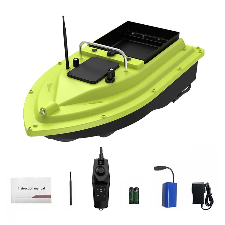 Barca de nadire, Autocise, control de croaziera, detectie sonar, 24000mAh, 500m, capacitate 2kg, 50x26x18cm, verde