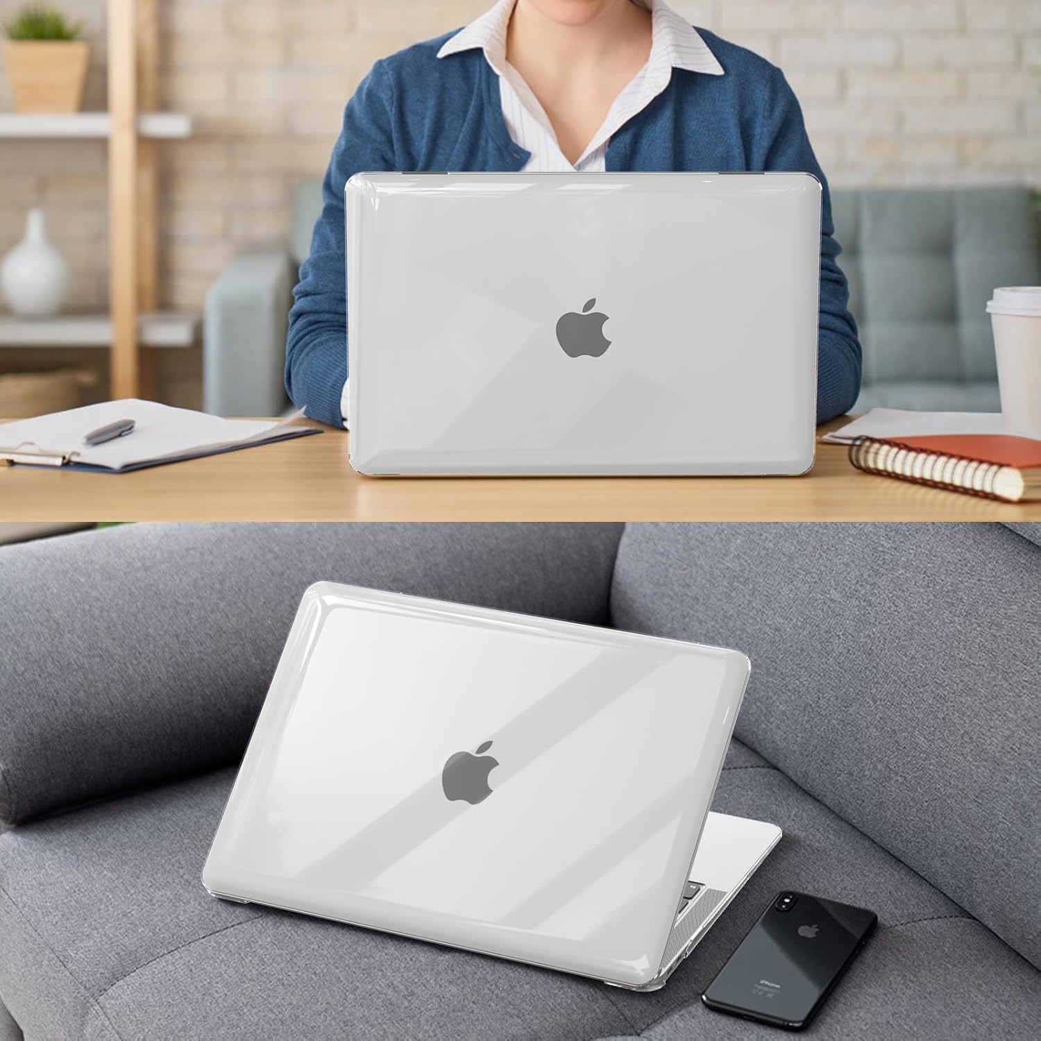 Husa de protectie pentru MacBook Air 13.3-inch, Puepoul, A1932/A2179/A2337, Cu folie de protectie pentru tastatura si folie de sticla calita, plastic, Material ecologic, netoxic, fara miros, transparent