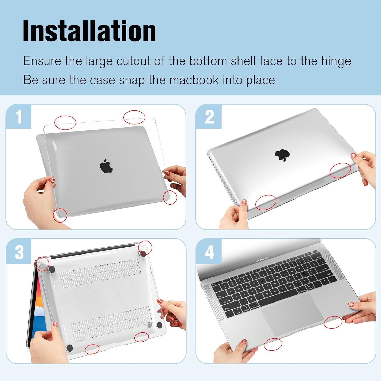 Husa de protectie pentru MacBook Air 13.3-inch, Puepoul, A1932/A2179/A2337, Cu folie de protectie pentru tastatura si folie de sticla calita, plastic, Material ecologic, netoxic, fara miros, transparent