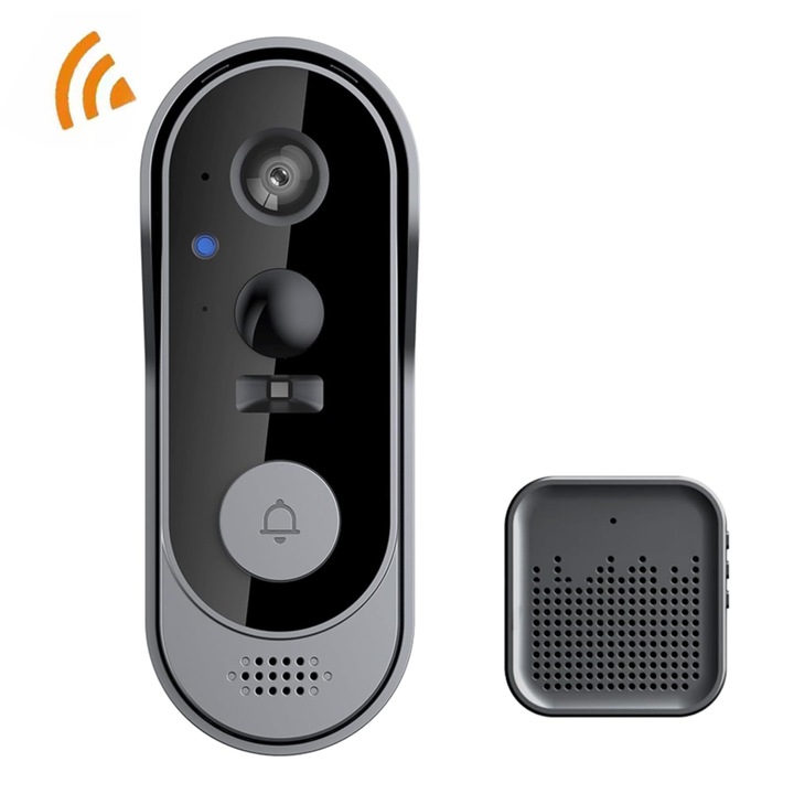 Intelligens video csengő, Noonedibs, Tuya kompatibilis, IP65 vízálló, távfelügyelet, WiFi, akkumulátorral, 50 m lefedettségi terület, felvétel és képrögzítés, kétirányú kommunikáció, beltéri csengő, 125°, éjjellátó, fekete
