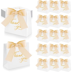 Set de 30 pungi mici pentru cadouri de multumire, 10.5 x 11.5 x 4.5 cm, pungi pentru petrecere, pungi din hartie alba pentru cadouri, pungi pentru bomboane cu fundita, pungi mini pentru cadouri pentru nunta, baby shower, zi de nastere, nunta