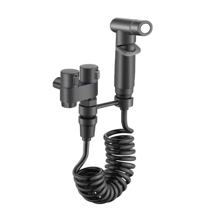 Bidé zuhany szett, sárgaréz, vízpermettel WC-hez, Begleri, fürdőszobai csaptelep kettős vezérlésű fogantyúval, WC-tisztító, szürke