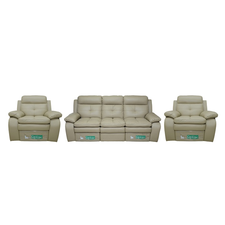 Set canapea 3 loc cu 2 reclinere manuale , fotolii cu recliner manual, Piele naturala, Md.2991, cod culoare B 2469