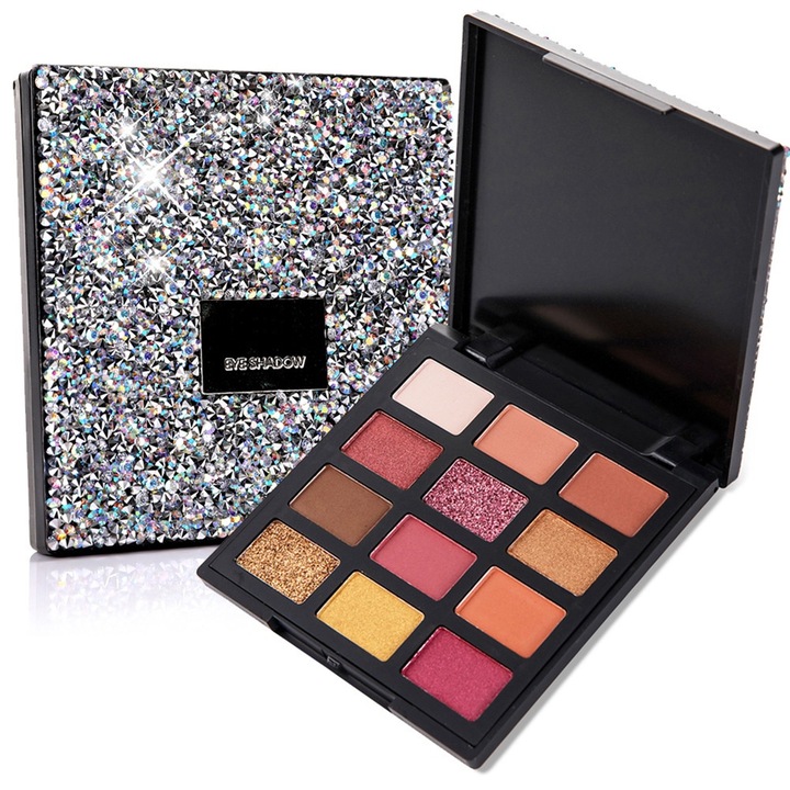 12 színű szemhéjfesték paletta, matt és csillogó textúrájú, többszínű