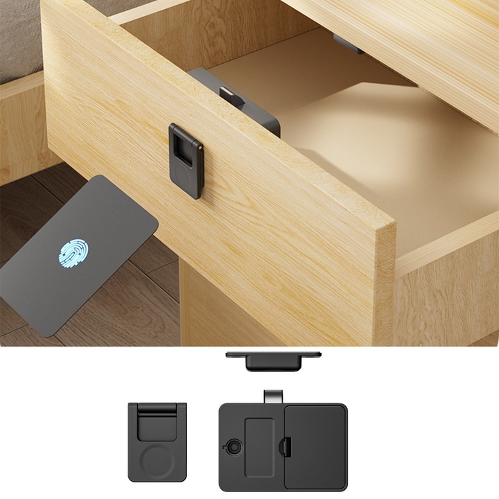 Incuietoare inteligenta de securitate NFC pentru sertare, birouri, dulapuri si seifuri, furnizata cu card NFC. Necesita trei baterii AAA (nu sunt incluse)