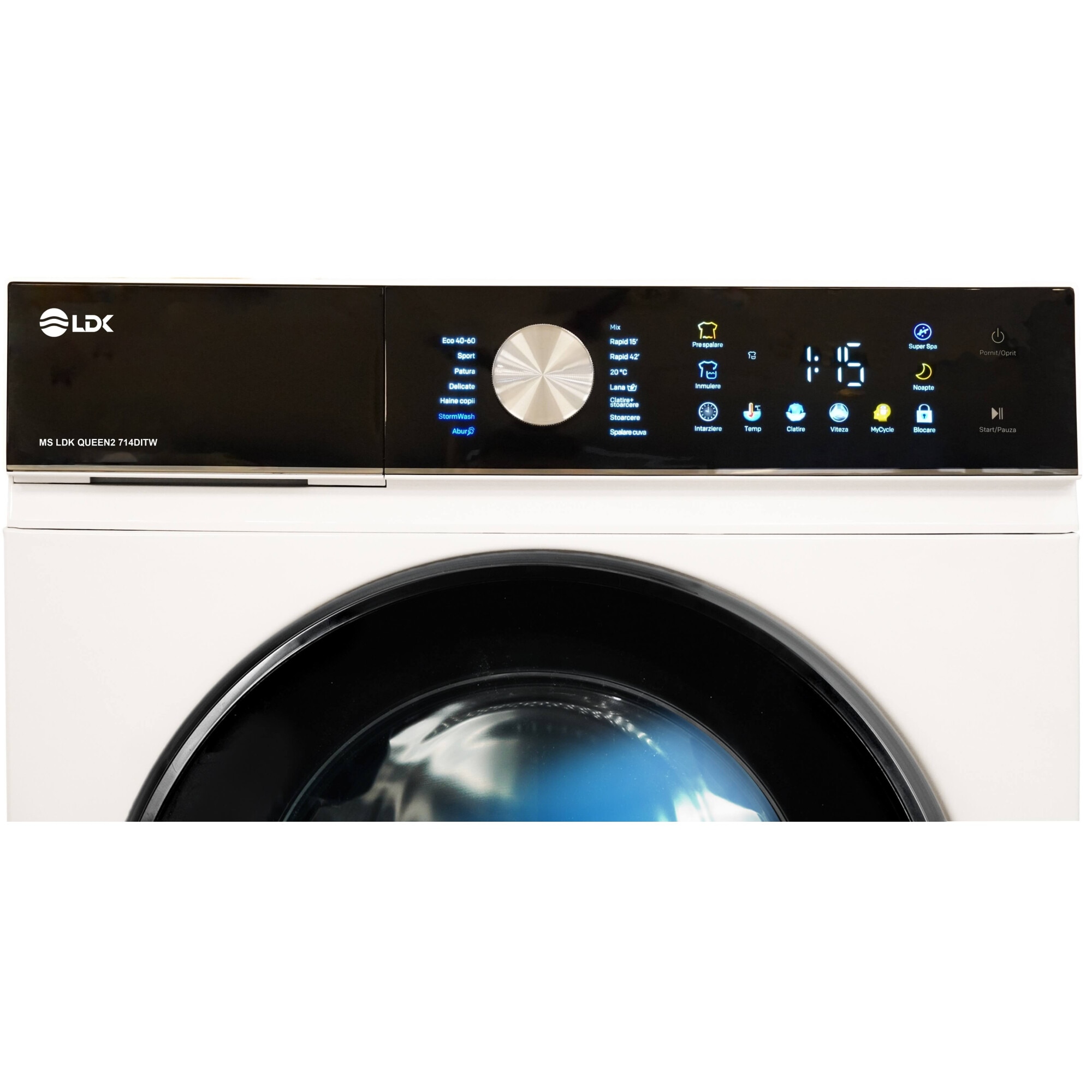 Masina de spalat rufe LDK Queen 714DITW, 7 Kg, Clasa A, 1400 rpm, 16 programe, Control Touch, Steam, Super Spa, Storm Wash, Night wash, My Cycle, Amanare pornire, Motor Inverter, Alb