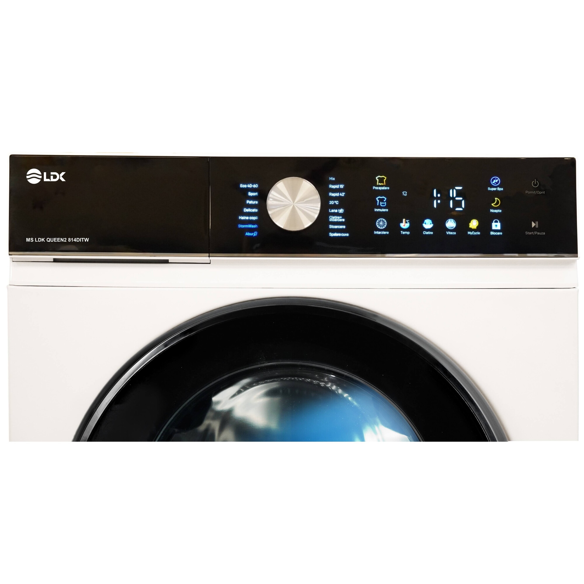 Masina de spalat rufe LDK Queen 814DITW, 8 Kg, Clasa A, 1400 rpm, 16 programe, Control Touch, Steam, Super Spa, Storm Wash, Night wash, My Cycle, Amanare pornire, Motor Inverter, Alb