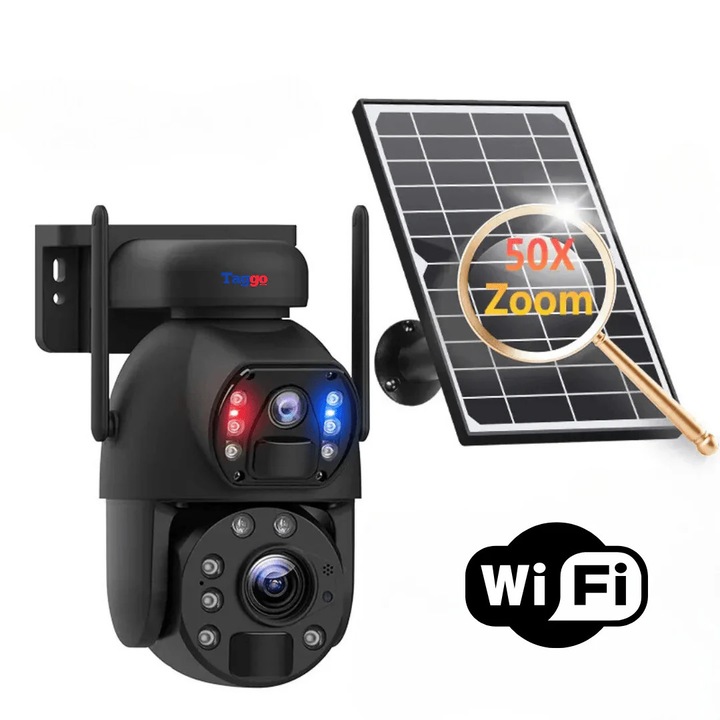 Camera Supraveghere WIFI 4K Ultra HD 50X ZOOM, Dual Camera, Incarcare Solara, Rotire Din Aplicatie, Rezistenta La Apa IP 66