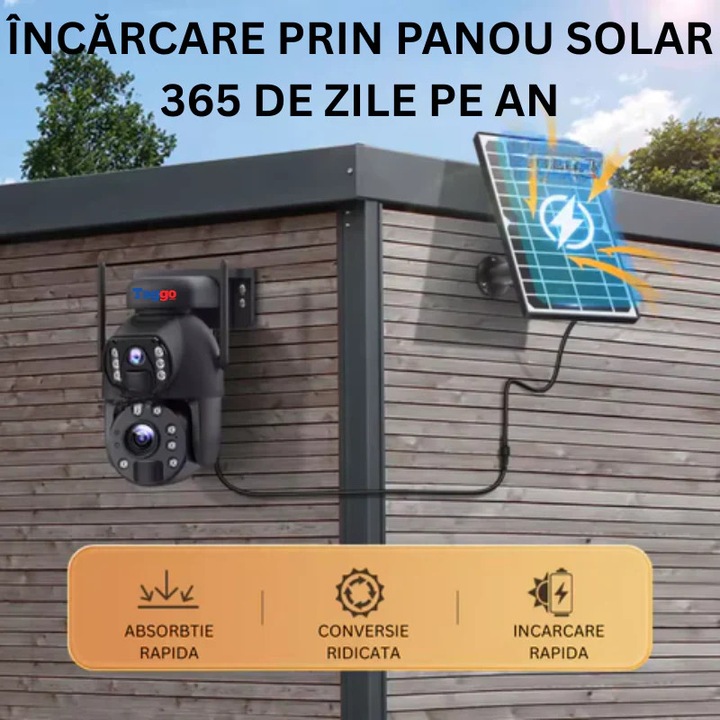 Камера за наблюдение 4G 3K Ultra HD 50X ZOOM, 10W, Двойна камера, Слънчево зареждане, Въртене от приложение, Водоустойчивост IP 66