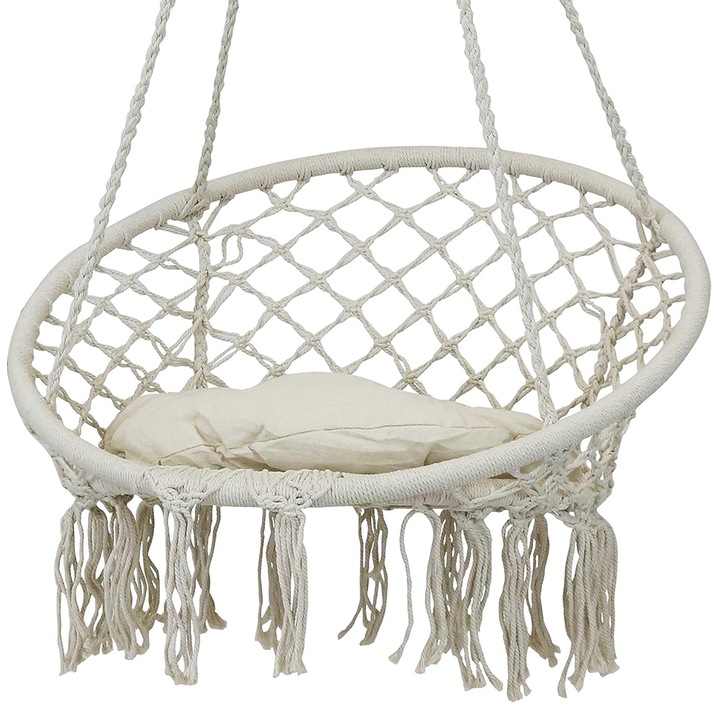 Leagan suspendat macrame, Autocise, bej, 60x80cm, pentru interior/exterior