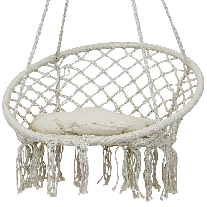 Leagan suspendat macrame, Autocise, bej, 60x80cm, pentru interior/exterior